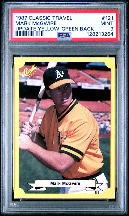 1987 CLASSIC TRAVEL UPDATE YELLOW 121 MARK McGWIRE GREEN BACK - MINT 9