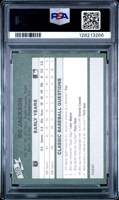 1987 CLASSIC TRAVEL UPDATE YELLOW 109 BO JACKSON GREEN BACK - NEAR MINT-MINT 8