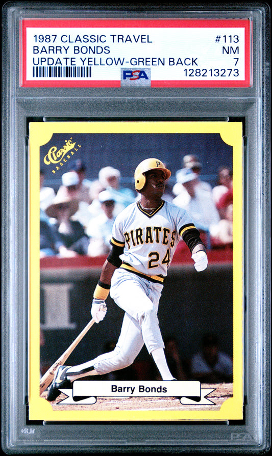 1987 CLASSIC TRAVEL UPDATE YELLOW 113 BARRY BONDS GREEN BACK - NEAR MINT 7