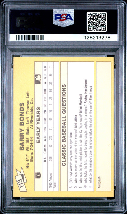 1987 CLASSIC TRAVEL UPDATE YELLOW 113 BARRY BONDS YELLOW BACK - NEAR MINT-MINT 8