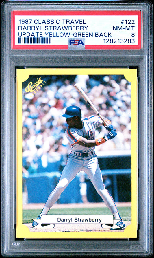 1987 CLASSIC TRAVEL UPDATE YELLOW 122 DARRYL STRAWBERRY GREEN BACK - NEAR MINT-MINT 8