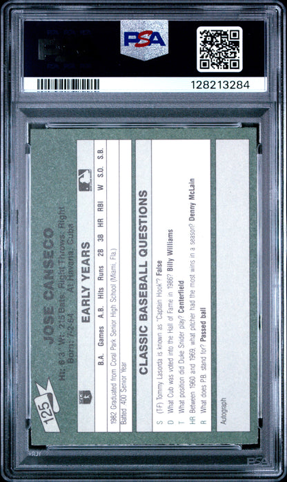 1987 CLASSIC TRAVEL UPDATE YELLOW 125 JOSE CANSECO GREEN BACK - NEAR MINT-MINT 8