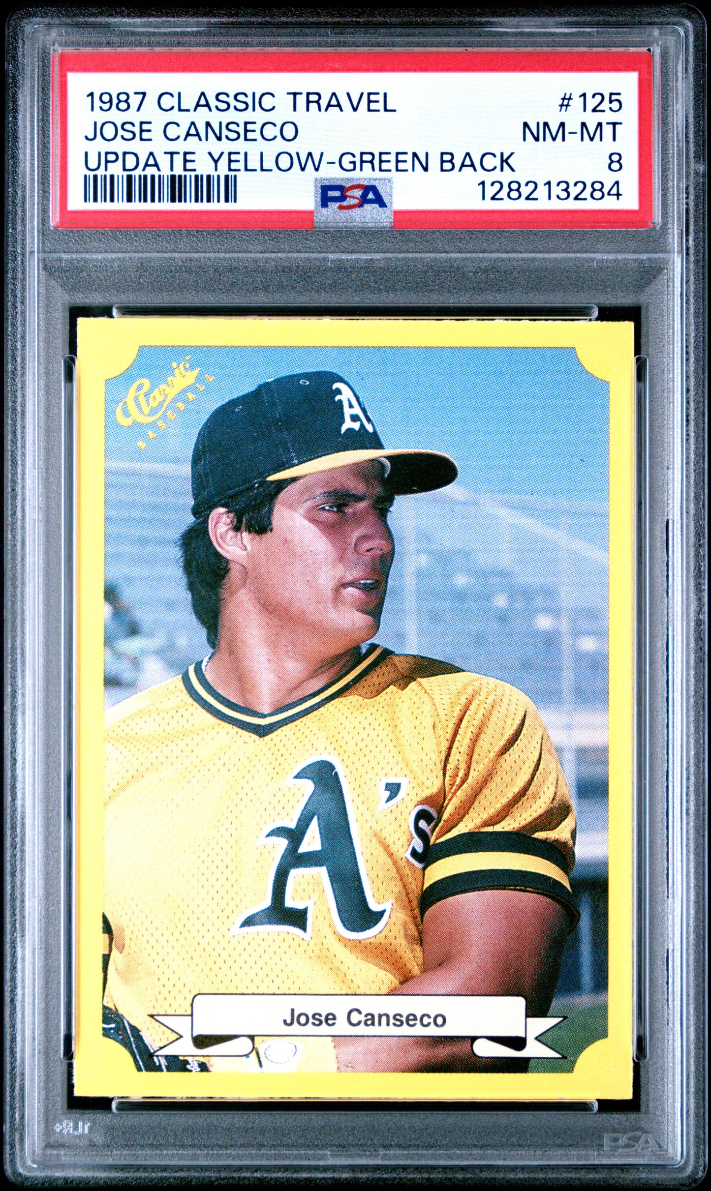 1987 CLASSIC TRAVEL UPDATE YELLOW 125 JOSE CANSECO GREEN BACK - NEAR MINT-MINT 8