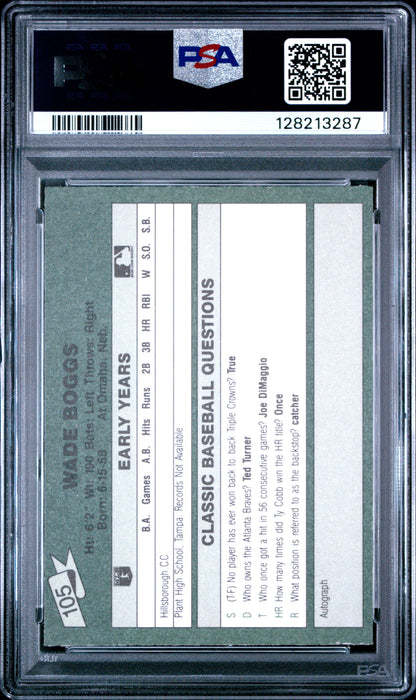 1987 CLASSIC TRAVEL UPDATE YELLOW 105 WADE BOGGS GREEN BACK - NEAR MINT-MINT 8