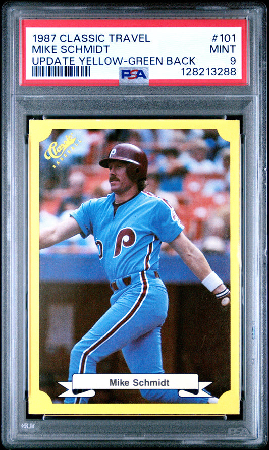 1987 CLASSIC TRAVEL UPDATE YELLOW 101 MIKE SCHMIDT GREEN BACK - MINT 9