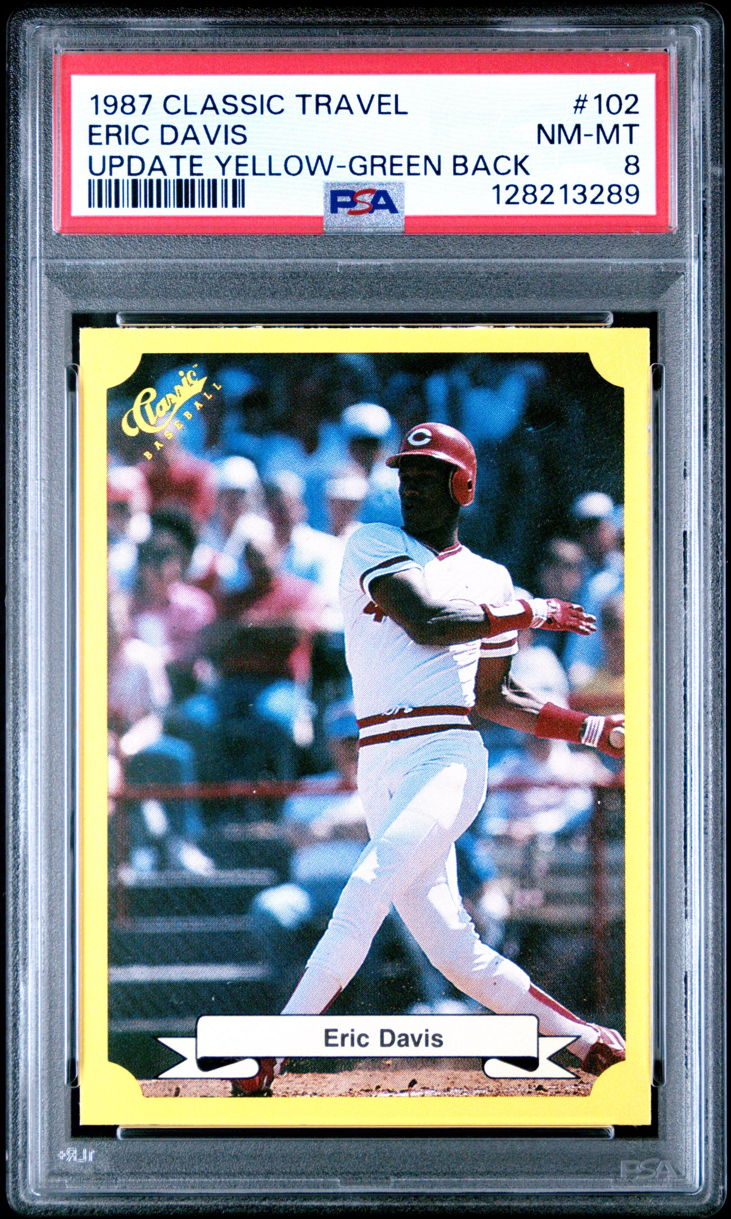 1987 CLASSIC TRAVEL UPDATE YELLOW 102 ERIC DAVIS GREEN BACK - NEAR MINT-MINT 8