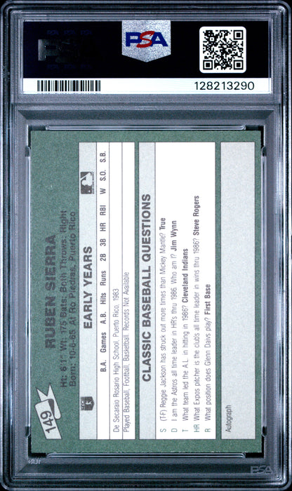 1987 CLASSIC TRAVEL UPDATE YELLOW 149 RUBEN SIERRA GREEN BACK - NEAR MINT-MINT 8