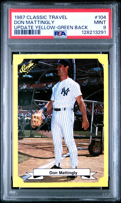 1987 CLASSIC TRAVEL UPDATE YELLOW 104 DON MATTINGLY GREEN BACK - MINT 9