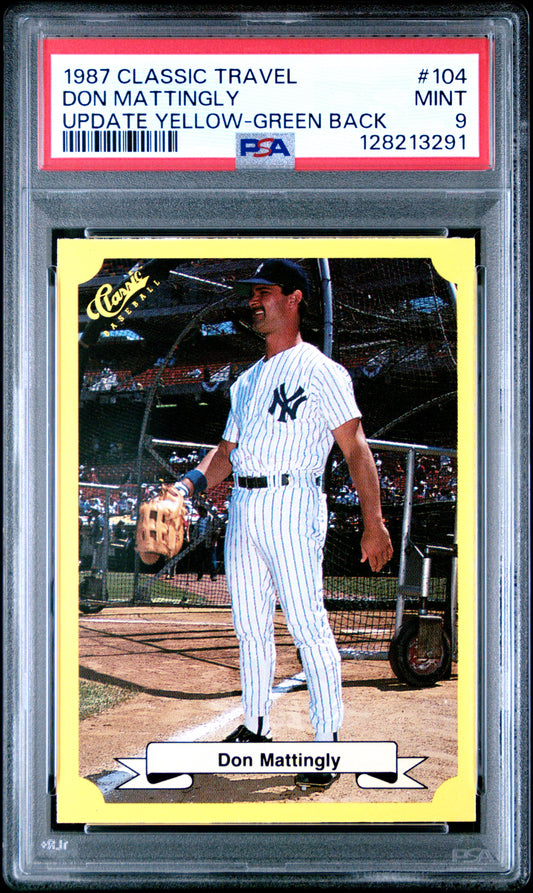 1987 CLASSIC TRAVEL UPDATE YELLOW 104 DON MATTINGLY GREEN BACK - MINT 9