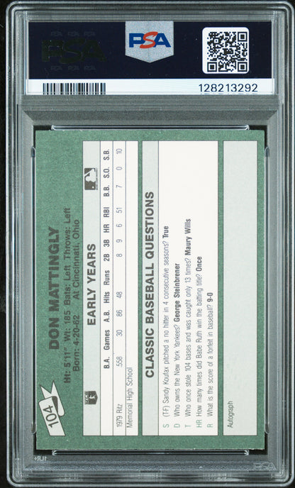 1987 CLASSIC TRAVEL UPDATE YELLOW 104 DON MATTINGLY GREEN BACK - GEM MINT 10