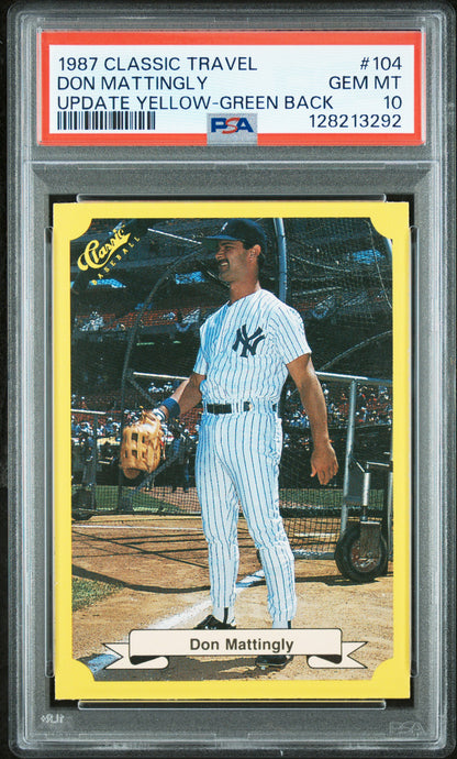 1987 CLASSIC TRAVEL UPDATE YELLOW 104 DON MATTINGLY GREEN BACK - GEM MINT 10