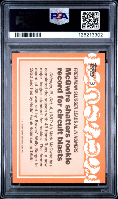 1988 TOPPS TIFFANY 3 MARK McGWIRE NO WHITE TRIANGLE - MINT 9