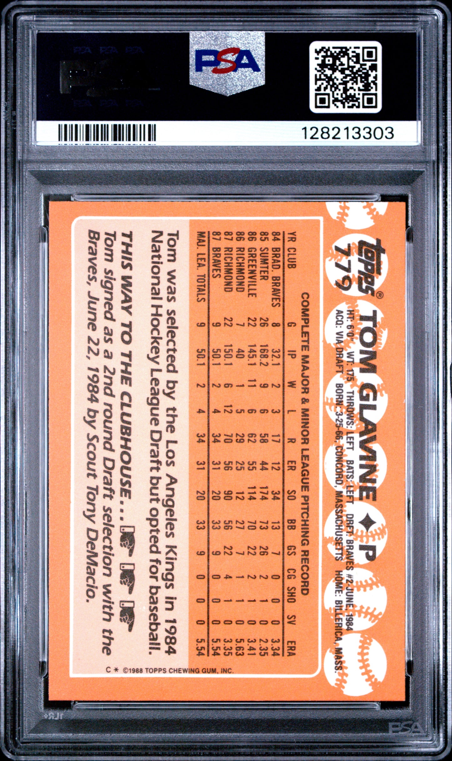 1988 TOPPS TIFFANY 779 TOM GLAVINE  - NEAR MINT-MINT 8