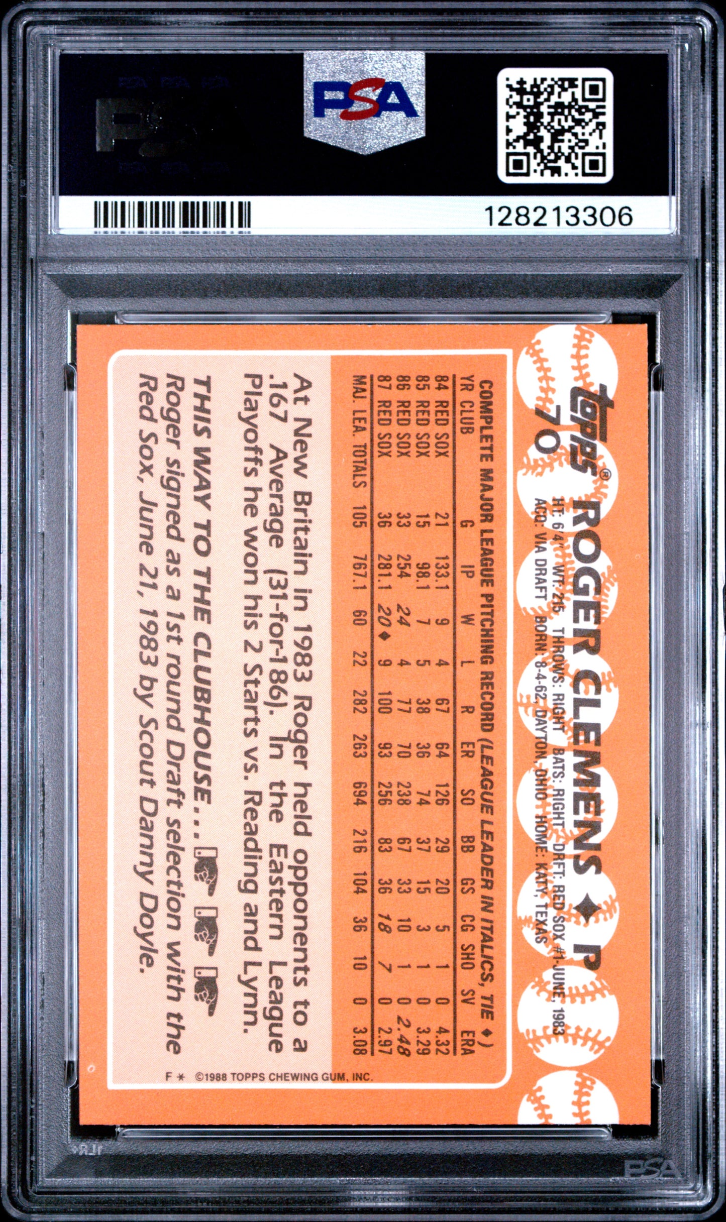 1988 TOPPS TIFFANY 70 ROGER CLEMENS  - GEM MINT 10