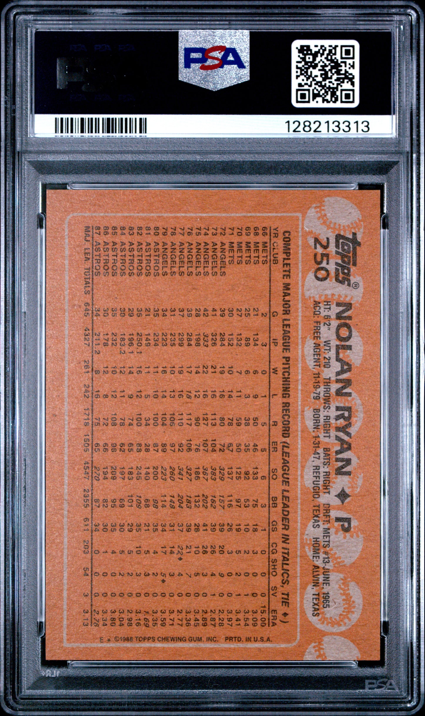 1988 TOPPS 250 NOLAN RYAN  - MINT 9