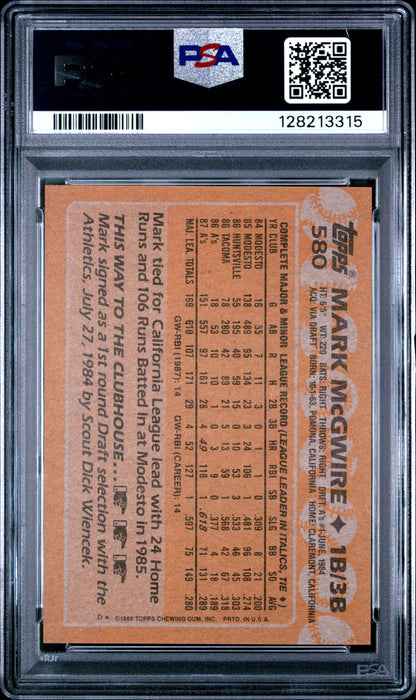 1988 TOPPS 580 MARK McGWIRE - MINT 9