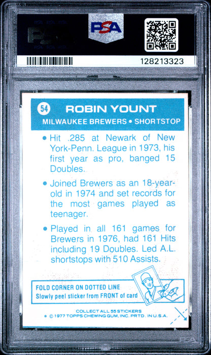1977 TOPPS CLOTH STICKERS 54 ROBIN YOUNT  - NEAR MINT-MINT 8