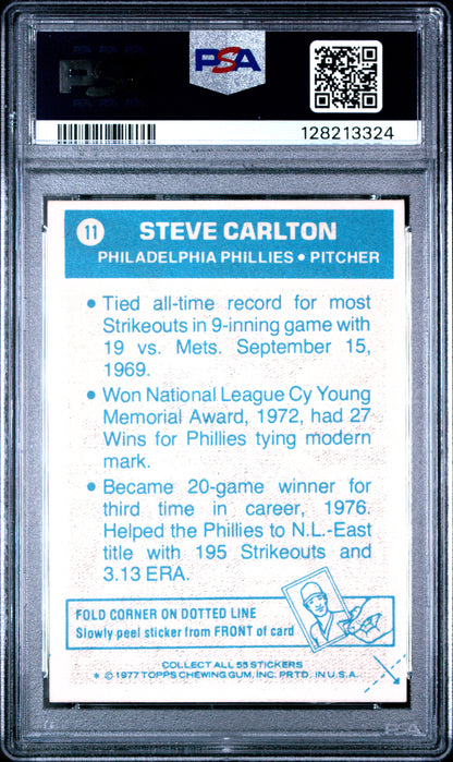 1977 TOPPS CLOTH STICKERS 11 STEVE CARLTON  - NEAR MINT 7