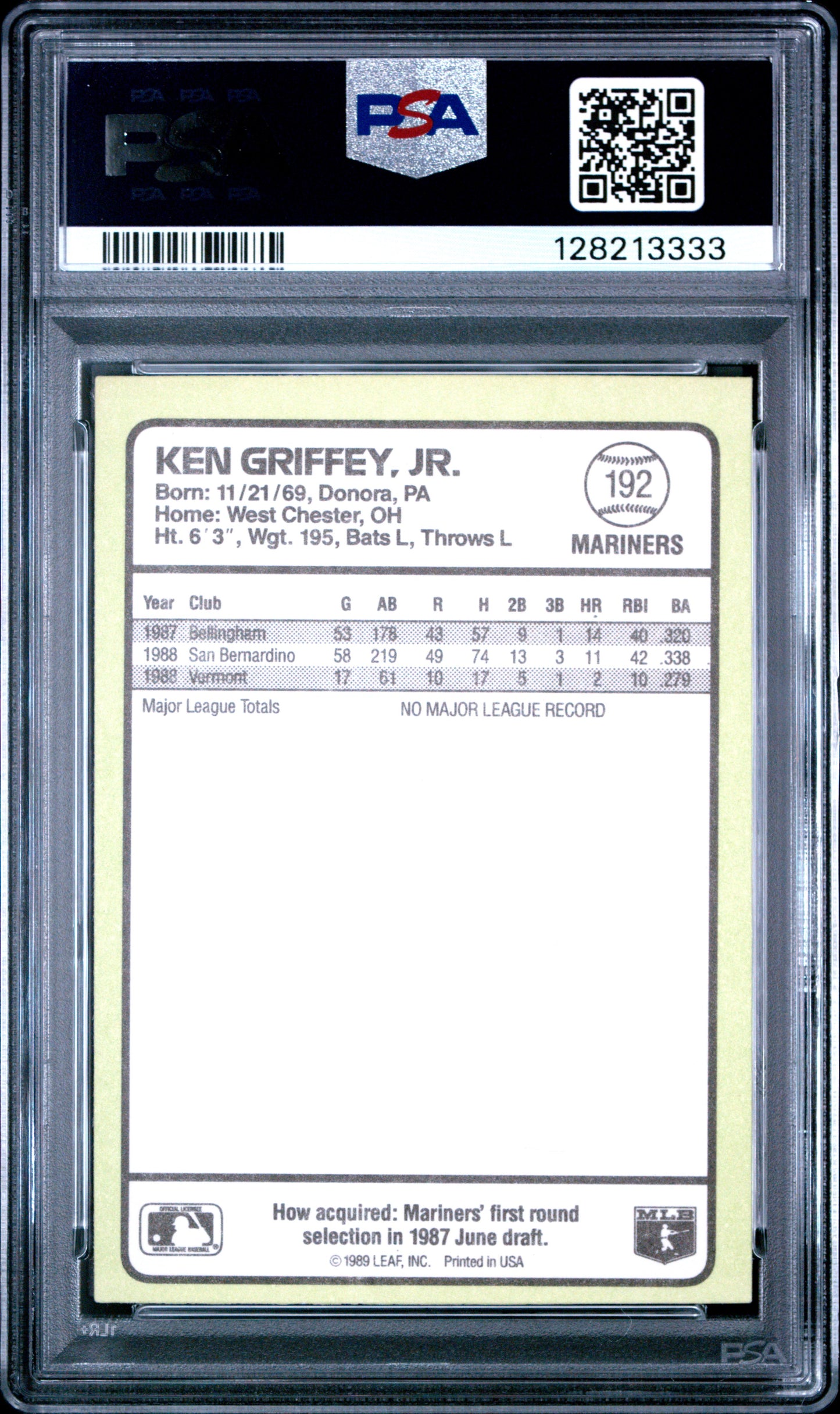 1989 DONRUSS BASEBALL'S BEST 192 KEN GRIFFEY JR.  - MINT 9