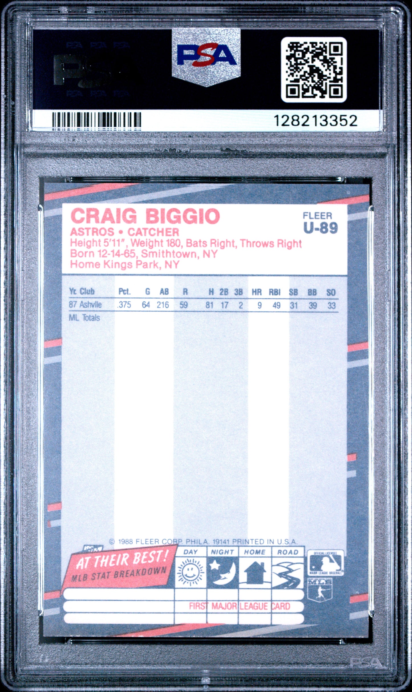 1988 FLEER UPDATE GLOSSY U-89 CRAIG BIGGIO - NEAR MINT 7
