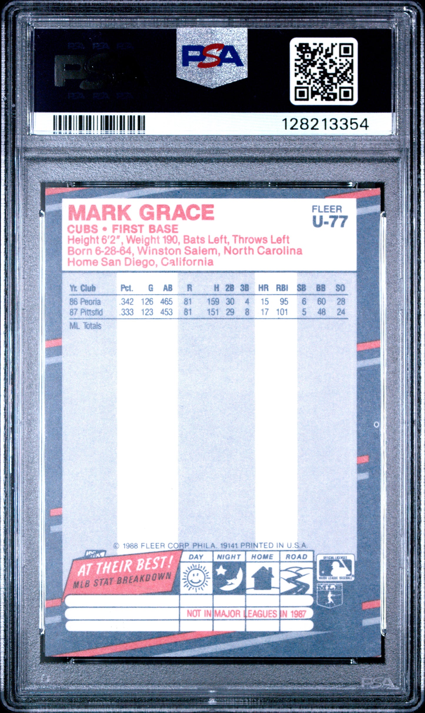 1988 FLEER UPDATE GLOSSY U-77 MARK GRACE - NEAR MINT-MINT 8