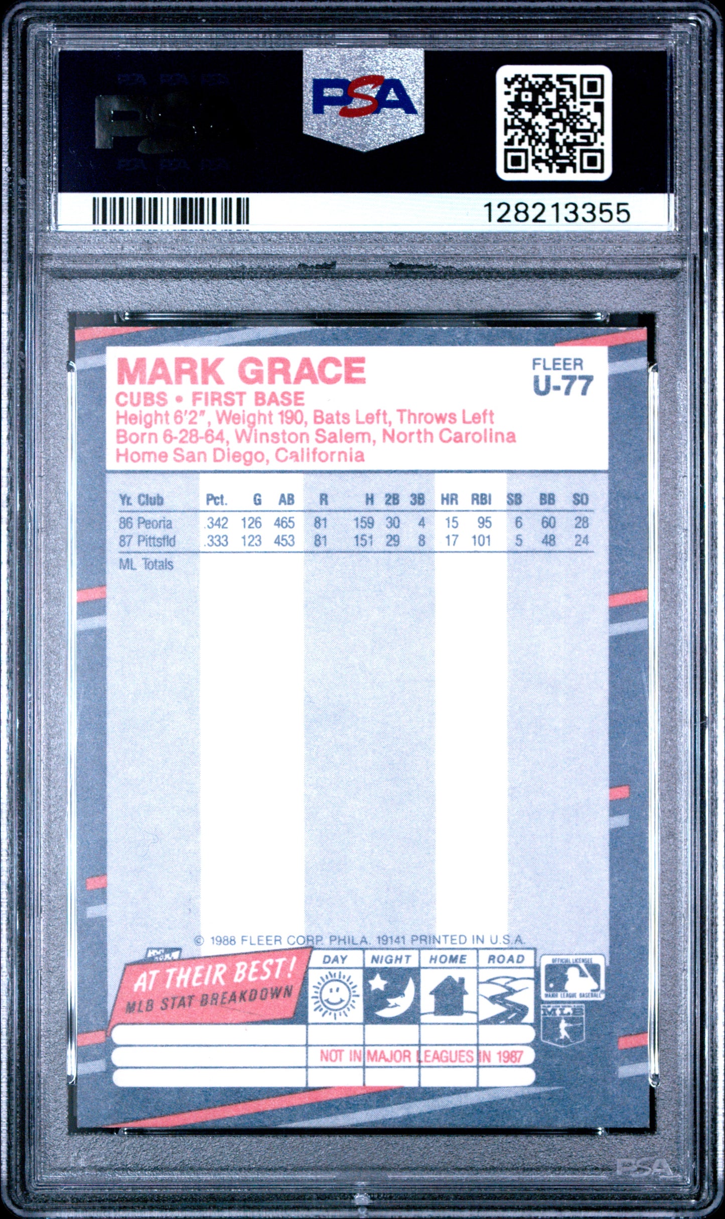 1988 FLEER UPDATE GLOSSY U-77 MARK GRACE - MINT 9