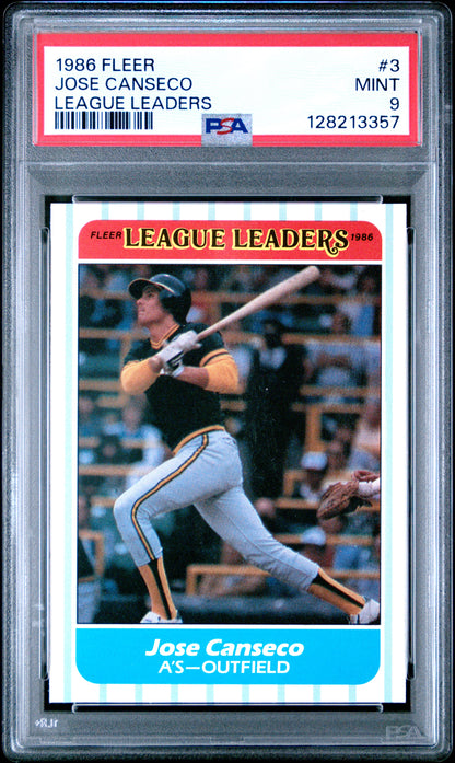 1986 FLEER LEAGUE LEADERS 3 JOSE CANSECO - MINT 9