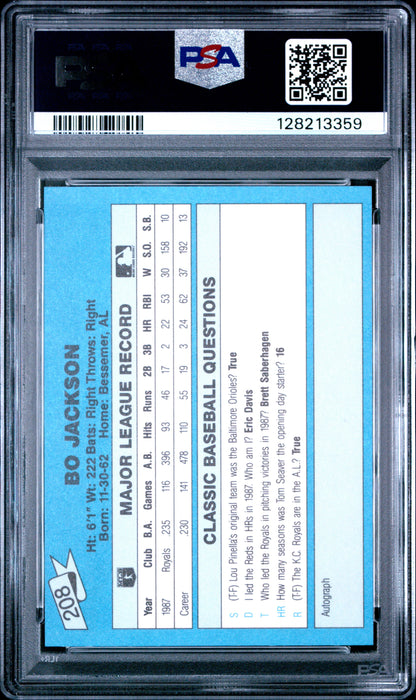 1988 CLASSIC TRAVEL UPDATE II 208 BO JACKSON BLUE - MINT 9