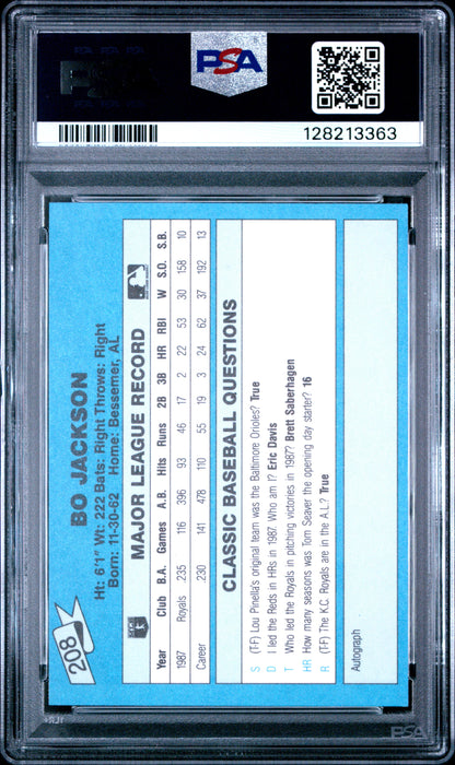 1988 CLASSIC TRAVEL UPDATE II 208 BO JACKSON BLUE - NEAR MINT 7