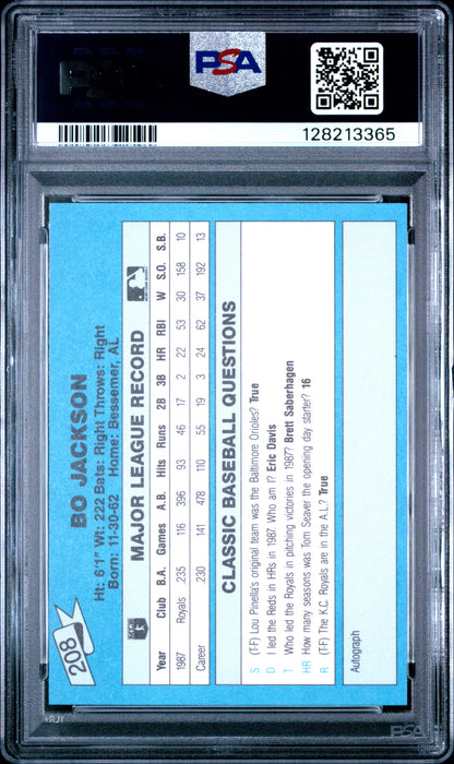 1988 CLASSIC TRAVEL UPDATE II 208 BO JACKSON BLUE - MINT 9