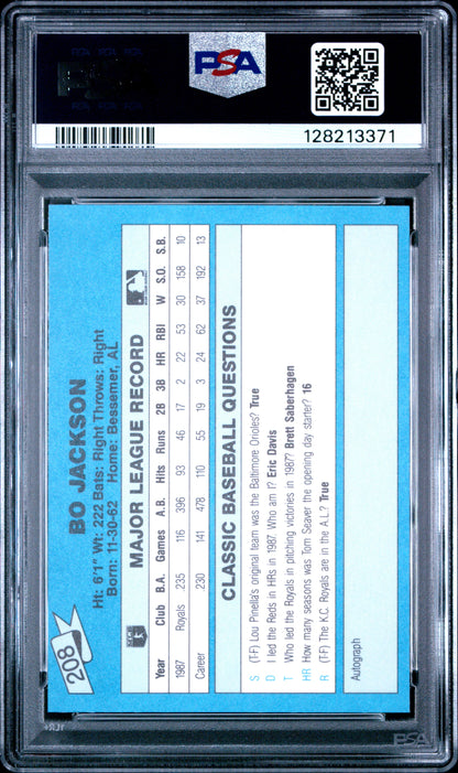 1988 CLASSIC TRAVEL UPDATE II 208 BO JACKSON BLUE - GEM MINT 10