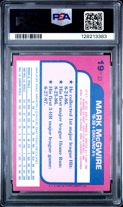 1988 TOYS R US ROOKIES 19 MARK McGWIRE - MINT 9