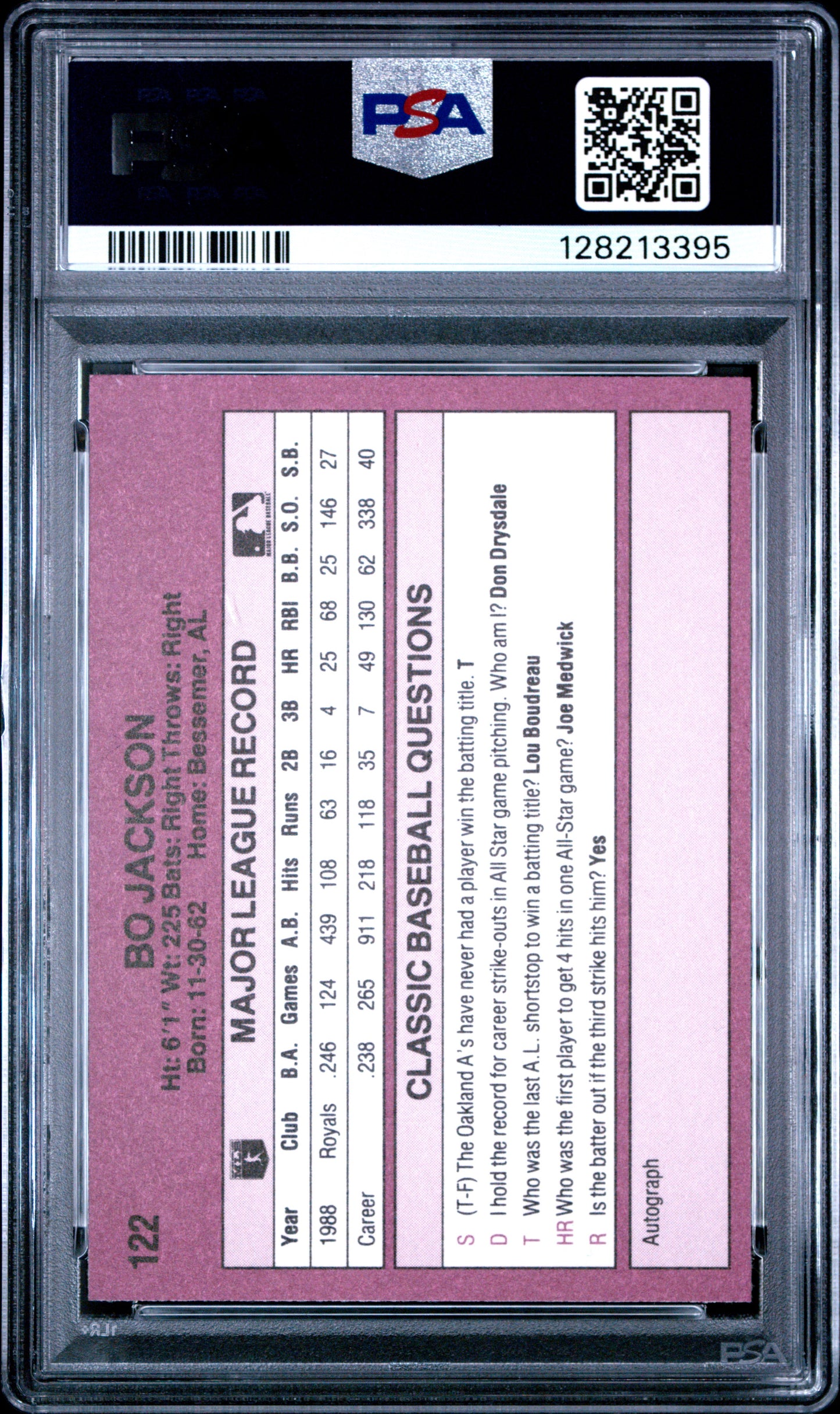 1989 CLASSIC TRAVEL UPDATE I 122 BO JACKSON - GEM MINT 10