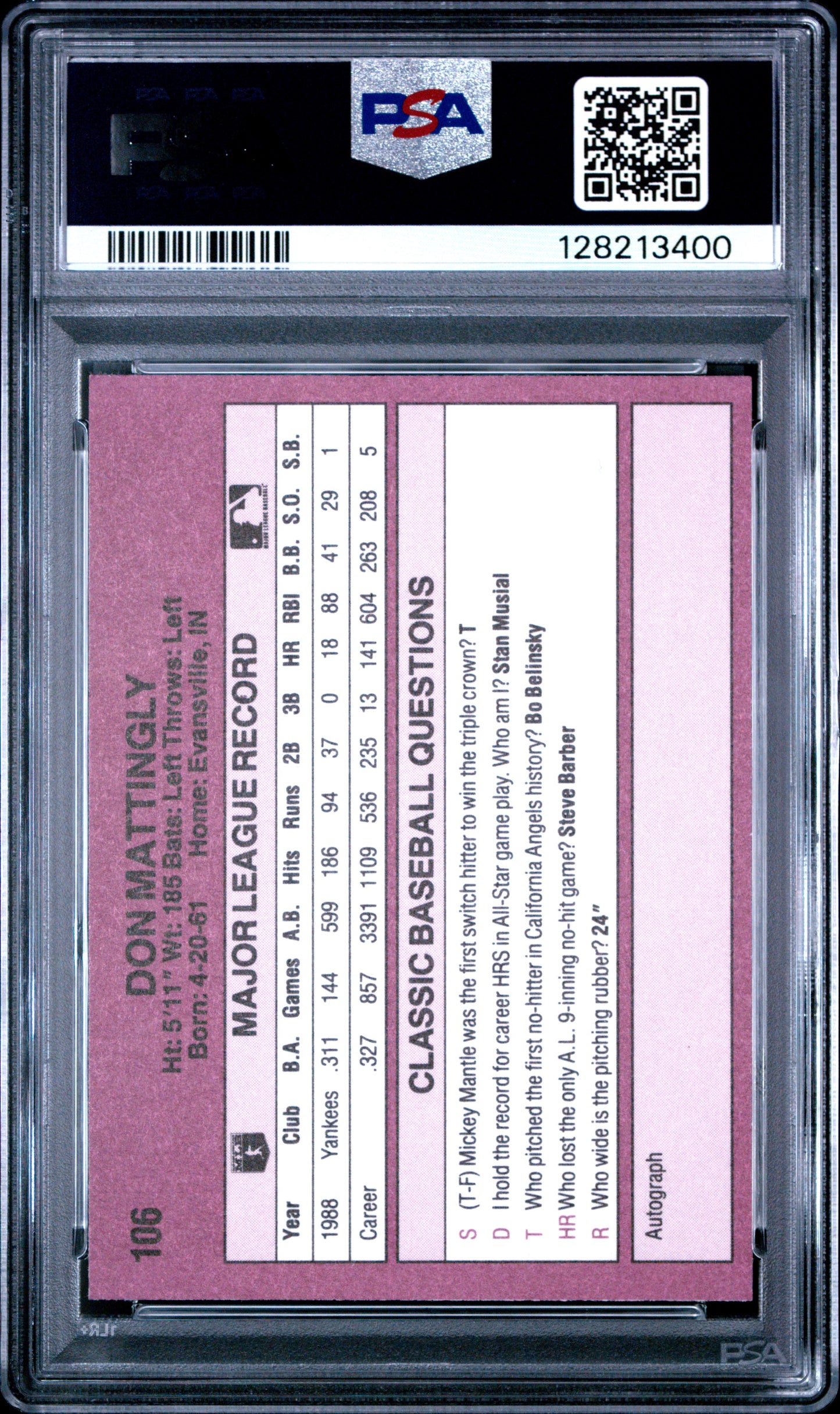 1989 CLASSIC TRAVEL UPDATE I 106 DON MATTINGLY - MINT 9