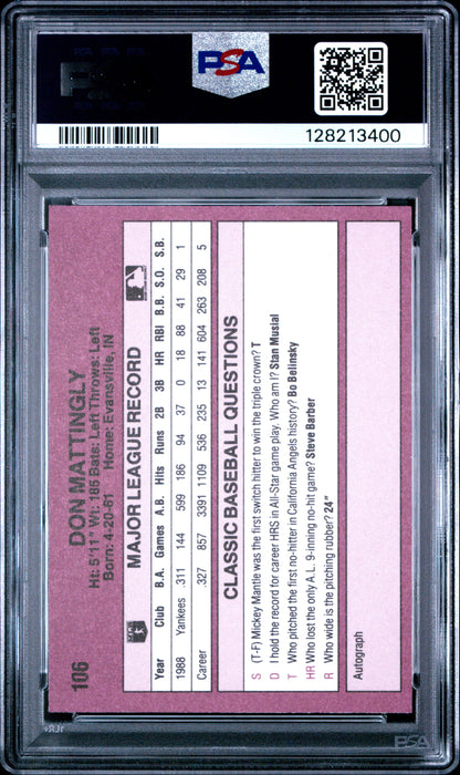 1989 CLASSIC TRAVEL UPDATE I 106 DON MATTINGLY - MINT 9
