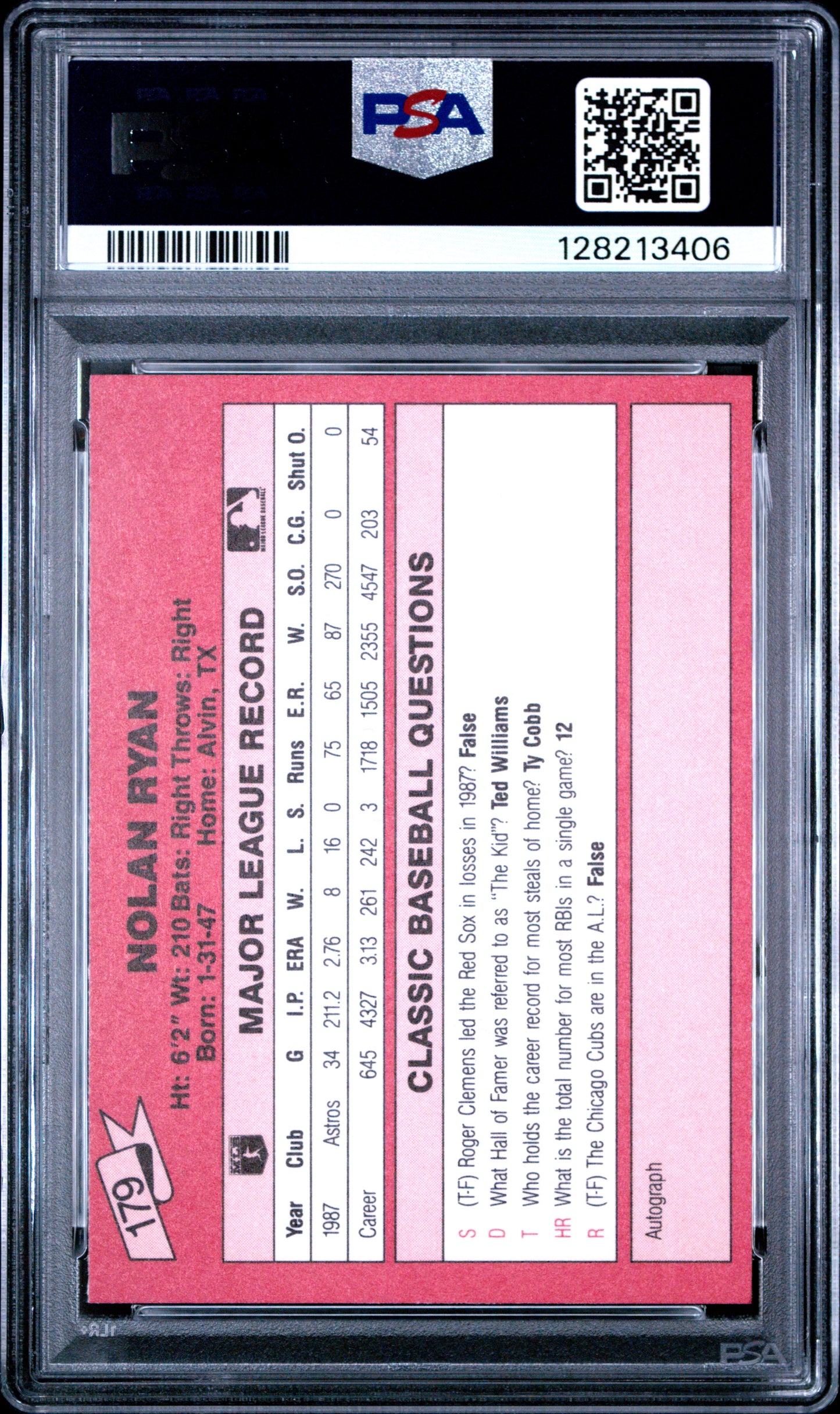 1988 CLASSIC TRAVEL UPDATE I 179 NOLAN RYAN RED - NEAR MINT-MINT 8