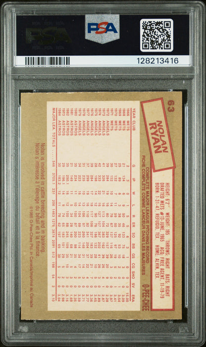 1985 O-PEE-CHEE 63 NOLAN RYAN  - NEAR MINT-MINT 8