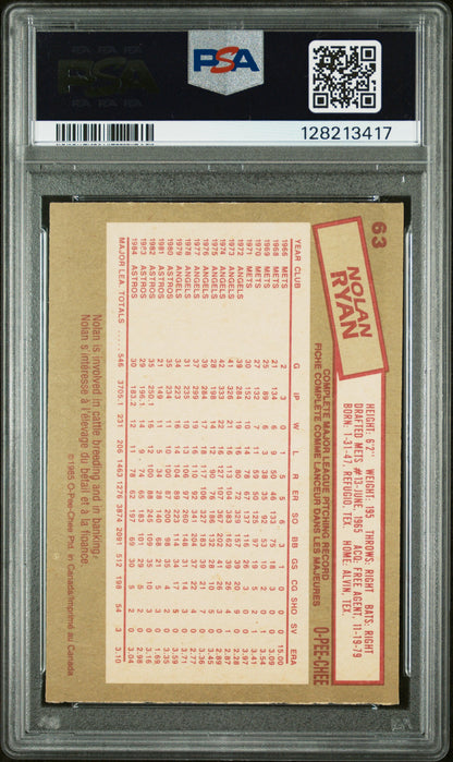 1985 O-PEE-CHEE 63 NOLAN RYAN  - NEAR MINT-MINT 8