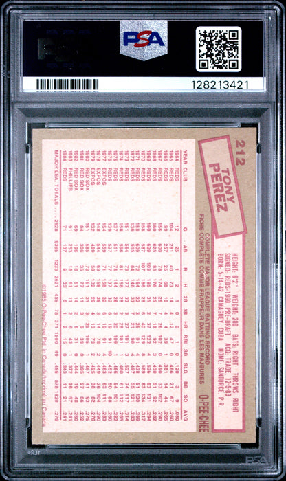1985 O-PEE-CHEE 212 TONY PEREZ  - MINT 9