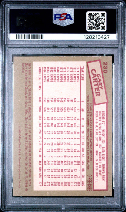 1985 O-PEE-CHEE 230 GARY CARTER  - NEAR MINT-MINT+ 8.5