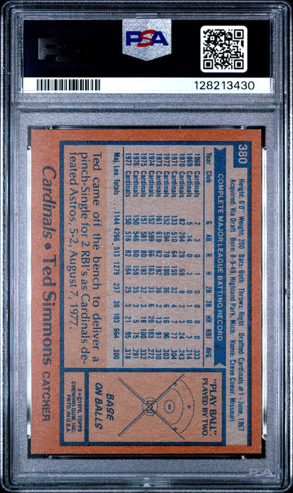 1978 TOPPS 380 TED SIMMONS  - MINT 9