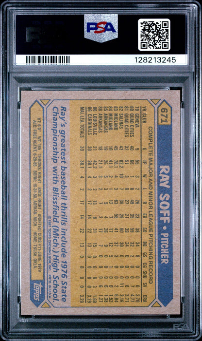 1987 TOPPS 671 RAY SOFF NO D* BEFORE COPYRIGHT LINE - MINT 9